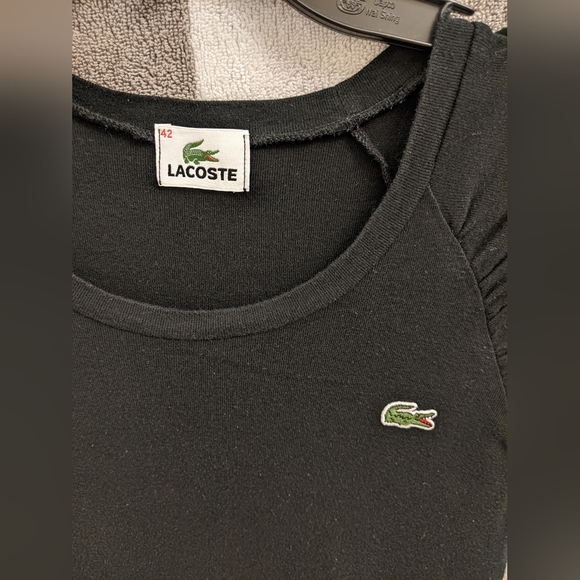 Lacoste T-shirt Black size M ladies 42 fitted short sleeve - Picture 2 of 6